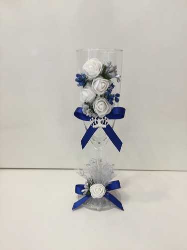 Sektglas blaurosen brautpaar - sektglas,