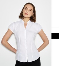 Kustom Kit Damen Bluse mit Stehkragen im Asia-Look Easy Iron KK727 NEU