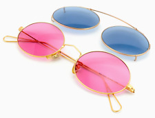 CUTLER AND GROSS Vintage Sonnenbrille 0305 Gold Rosa Sonnenclip Blau Oval 90s UK