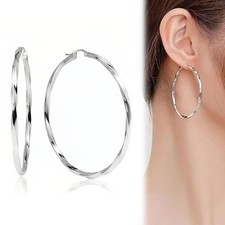 1 Paar Creolen Silber 925 für Damen Breite Creolen silber groß Silber 925 Groß H