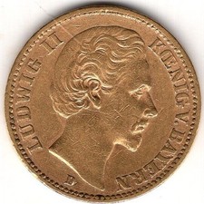 GOLD - Bayern - 20 Mark 1874 D - Ludwig II.  - sehr schön