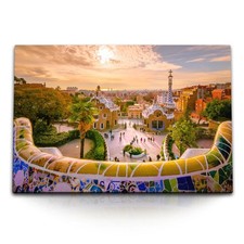 120x80cm Wandbild auf Leinwand Spanien Barcelona Hundertwasser Farbenfroh