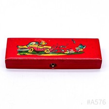 Vintage Griffelkasten Griffelbox Stiftekasten Stiftebox aus Holz Rot | 7 x 21 cm