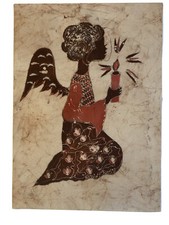 Batik Engel aus Bourette Seide auf Spanplatte gespannt 70x50 cm UNIKAT signiert