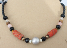 Multicolor Edelstein  kette Schaum Koralle - Onyx, Silber  ,48 cm  ( SR-7 )