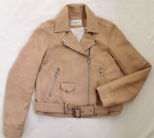 Sandro Paris Lederjacke Bikerjacke Nude Beige Größe 36 / S