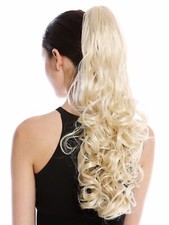 Haarteil Zopf Pferdeschwanz lang Locken Wetlook strähnig Blond Lichtblond 55cm