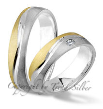 2 Ringe Verlobungsringe GOLD PLATIERT Silber 925 J124-1