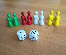 16 Spielfiguren in vier Farben & 2  Augenwürfel Holz Ersatz Spiele Zubehör