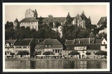 Meersburg a. Bodensee, Blick aufs Alte Schloss vom Fluss, Ansichtskarte 1956 