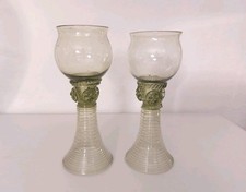 2 Alte Signiert WEIN Gläser WEINRÖMER Adalbert theresienthal Grün Fadenauflage 