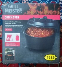GrillMeister Dutch Oven Gusseisen Ø ca. 25 cm ca. 4,1 Liter für Gasgrill, Feuer