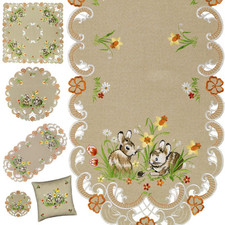 OSTERN Tischdecke Tischläufer BESTICKT Mitteldecke Decke Osterdekoration Beige