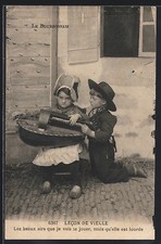 Ansichtskarte Zwei Kinder mit einer Drehleier 