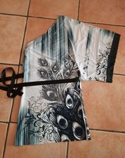 Vintage Minikleid Kimonokleid Pfaufeder Bindegürtel XS-M