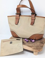 Bogner Shopper Canvas Leder Beige Braun Vintage Handtasche Tote Bag