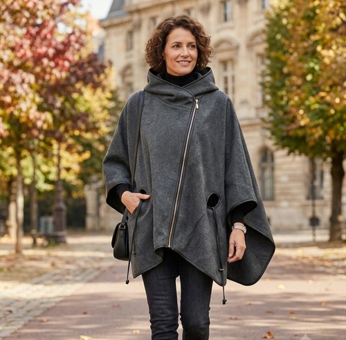 Damen poncho mit kapuze - damen,