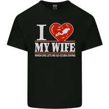 Ich Herz My Wife Scuba Tauchen Diver Tauch Herren Leichte Baumwolle T-Shirt