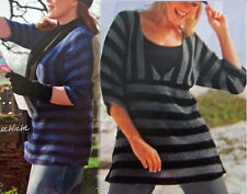 Feinstrick Pullover Strick-Tunika blau gestreift Gr. 48/50/52 XL NEU 19976