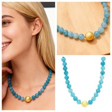 Larimar Halskette Kette + Goldkugel Damen Collier Schmuck Geschenk Bailysbeads®