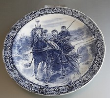 Boch Belgium Delfts Blau Wandteller 40 cm Pferdeschlittenfahrt