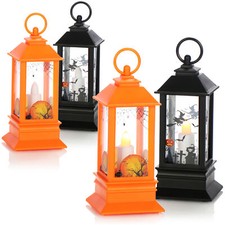 4x Halloween-Laterne mit LED-Licht, batteriebetriebenes Windlicht mit Lachen