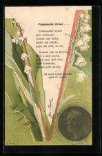 Lithographie Frantisek Kmoch, Gedicht mit Maiglöckchen 