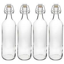 4er Set Glasflaschen 1 Liter Bügel-Flasche mit Bügelverschluss aus Kunststoff