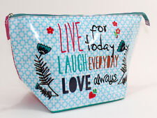 taj Wood Scherer Kulturtasche Kosmetiktasche bag  Live Laugh Love hellblau-pink