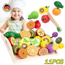 11er Holzspielzeug Essen für Kinder Küche, Schneiden von Obst Set Lernspielzeug