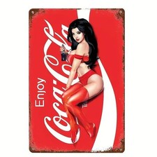 Blechschild Coca Cola Pin Up Girl Werbeschild Vintage Retro 30x20cm TEL1135