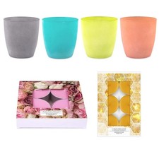 4x Glas-Windlicht farbig + 12x Maxi-Teelicht Rosenblüten o. 18x TL Honigkuchen