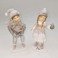 Dekofigur 2 Stk. Winterkinder aus Kunststein 13 cm grau/beige/weiß von Formano