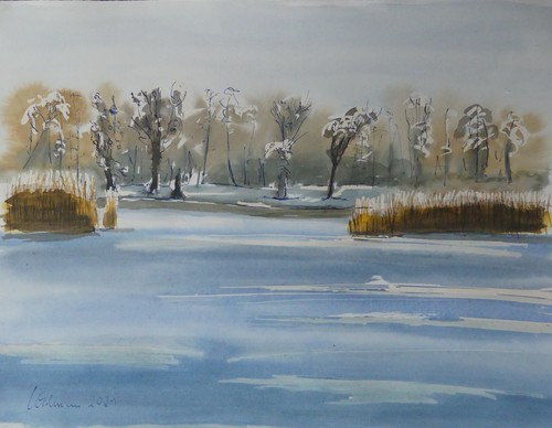 Tusche aquarell landschaft - aquarell,,