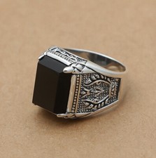 D07 Herren Ring Sterling Silber 925 mit rechteckigem schwarzem Achat
