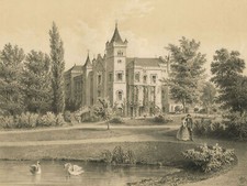 HOPPENRADE - Gebäudeansicht - Herrenhaus Hoppenrade Tonplatten-Litho, um 1860
