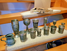 Konvolut Zinn Becher Krug Kerzenleuchter Metall Ornamentik + Besteck versilbert?