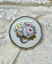 Augarten Wien "Rosenkorb" Brosche Porzellan 925 Sterlingsilber Handgemalt