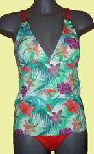 Traumhafter TANKINI grün-fuchsia-orangerot GR.42 44 46 CUP B NEU