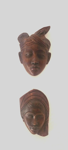 Vintage wandmasken holz - vintage,