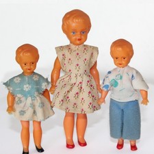 Alte Puppen Püppchen Konvolut 8 cm / 11 cm, Puppenhaus Familie, 50er 60er Jahre