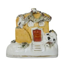 Antike Staffordshire Keramik 1850er flache Rückseite Cottage Pastillenbrenner Hund & Katze 