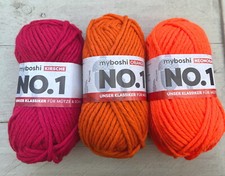 3 x 50g MyBoshi No 1, Mützengarn Schnellstrickgarn  Kirsche, Orange, Neonorange