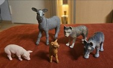 SCHLEICH 5 Tiere aus Bauernhof und Wald - Esel, Schweinchen, Reh und Wölfe