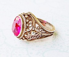 Ring aus 875er Silber mit synthetischem Rubin und vergoldet,Sternmarke,UdSSR