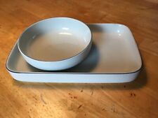 Fajance Dänemark Blaukant runde (13,5 cm) und rechteckige (23 cm) Schale, weiß