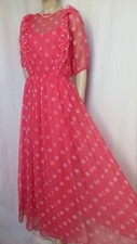 Vintage Kleid 34 pink rosa weiß gepunktet 70er Maxikleid viktorianisch Rüschen