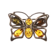 schöne 925er Silber Vintage Brosche Schmetterling mit Bernstein