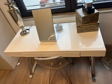 Weißer Hochglanz Schreibtisch 120 cm – Chrom X-Gestell – Modern & Elegant