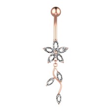 Bauchnabel Piercing Gebogener Stab Zirkon Nabel Kristall Blume Blatt Langkette